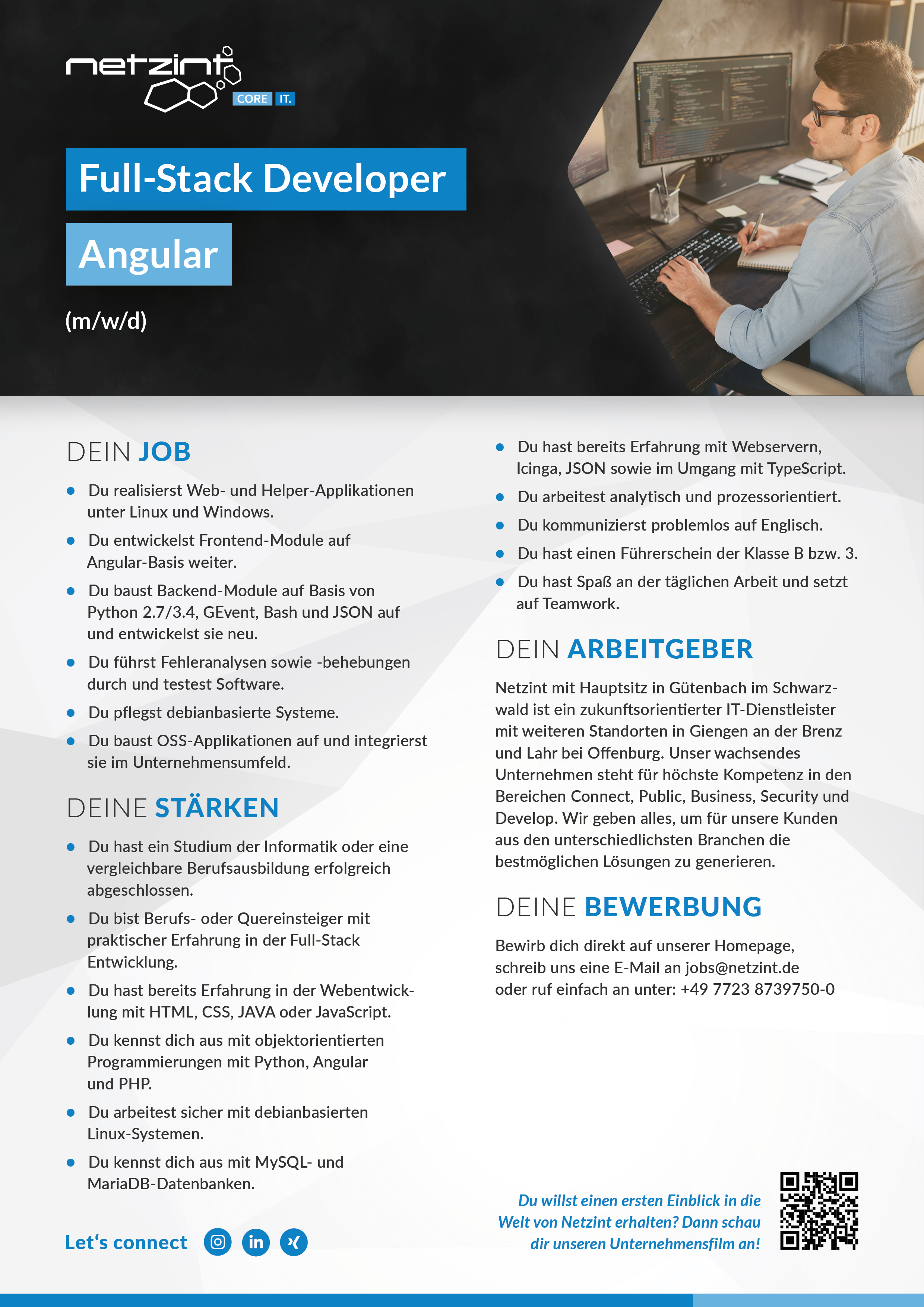 Stellenanzeige Full-Stack Developer Angular (m/w/d)