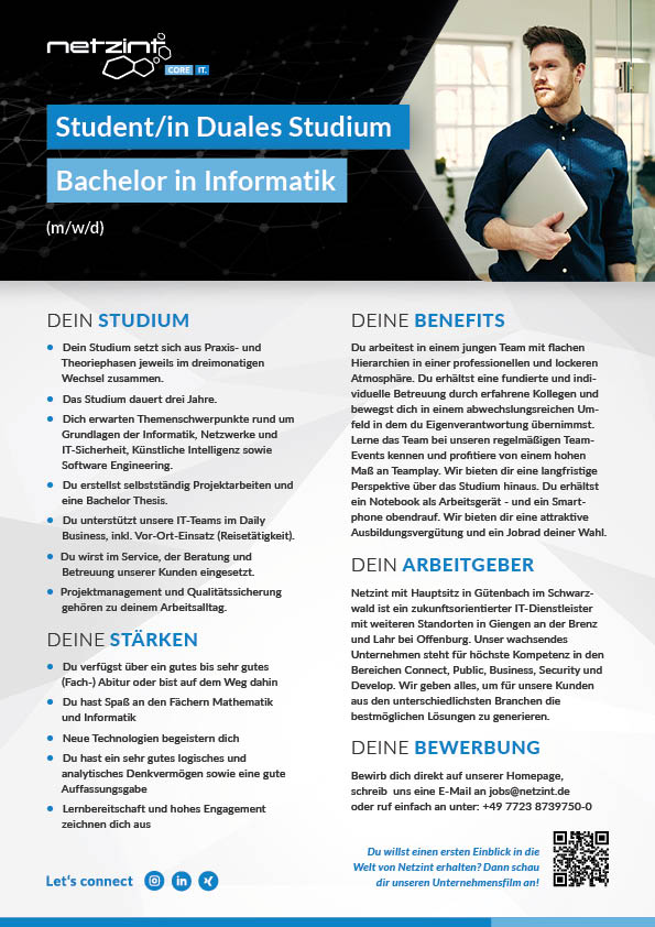 Student/in Duales Studium Bachelor Informatik